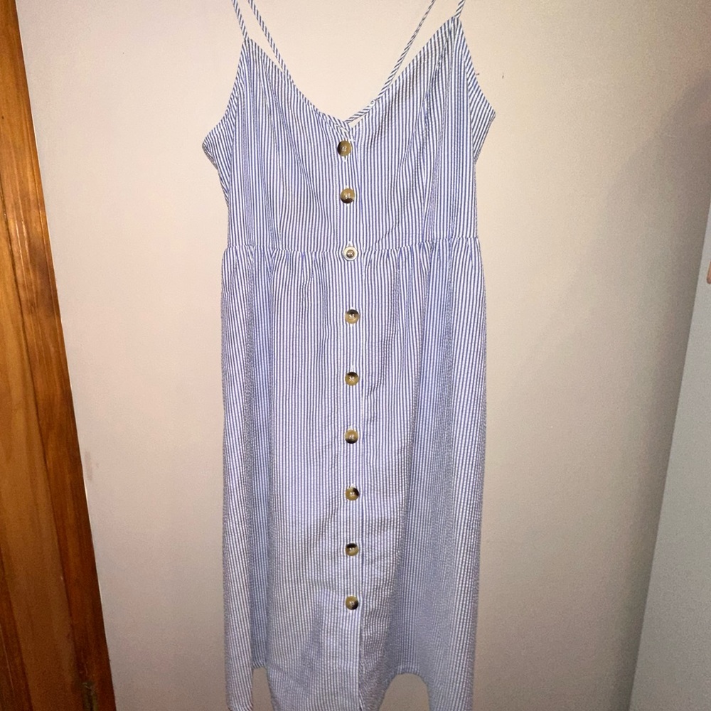 H&M DIVIDED Women’s Blue/White Striped Cami Button A-line Dress